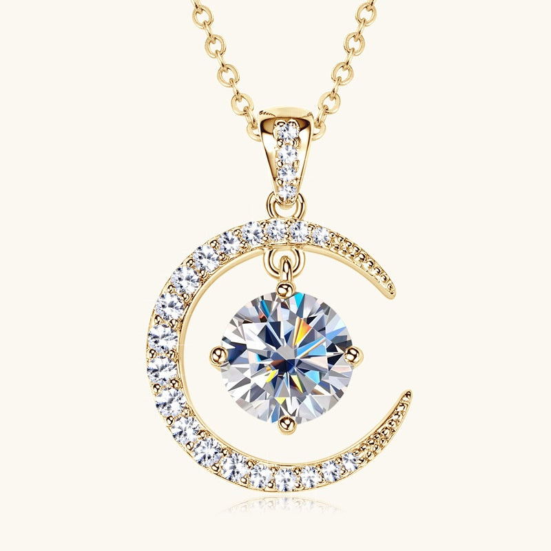 Women's Minimalist Pure Silver Crescent Moissanite Pendant Necklace