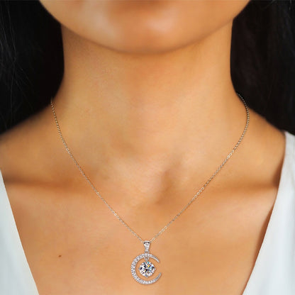 Women's Minimalist Pure Silver Crescent Moissanite Pendant Necklace