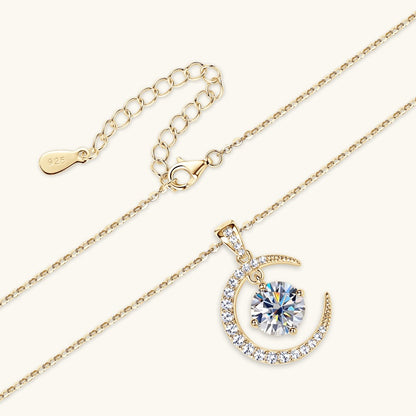 Women's Minimalist Pure Silver Crescent Moissanite Pendant Necklace
