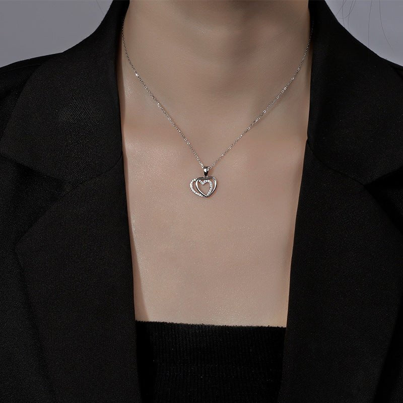 925 Sterling Silver Double Heart Necklace for Women