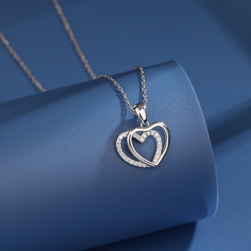 925 Sterling Silver Double Heart Necklace for Women