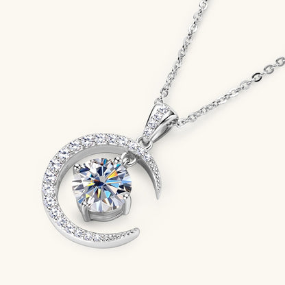 Women's Minimalist Pure Silver Crescent Moissanite Pendant Necklace