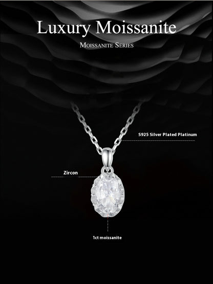 Light Luxury Drop-shaped 1 Karat Shining Moissanite Necklace S925 Sterling Silver White Gold Plated