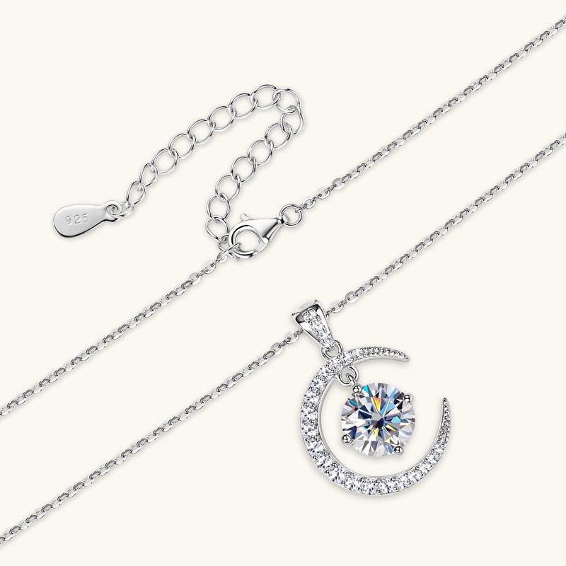 Women's Minimalist Pure Silver Crescent Moissanite Pendant Necklace