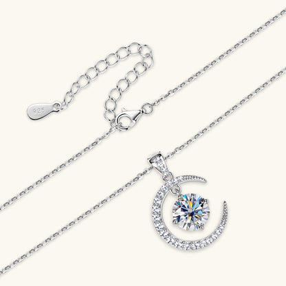 Women's Minimalist Pure Silver Crescent Moissanite Pendant Necklace