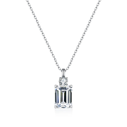 Emerald Diamond Square S925 Sterling Silver Necklace