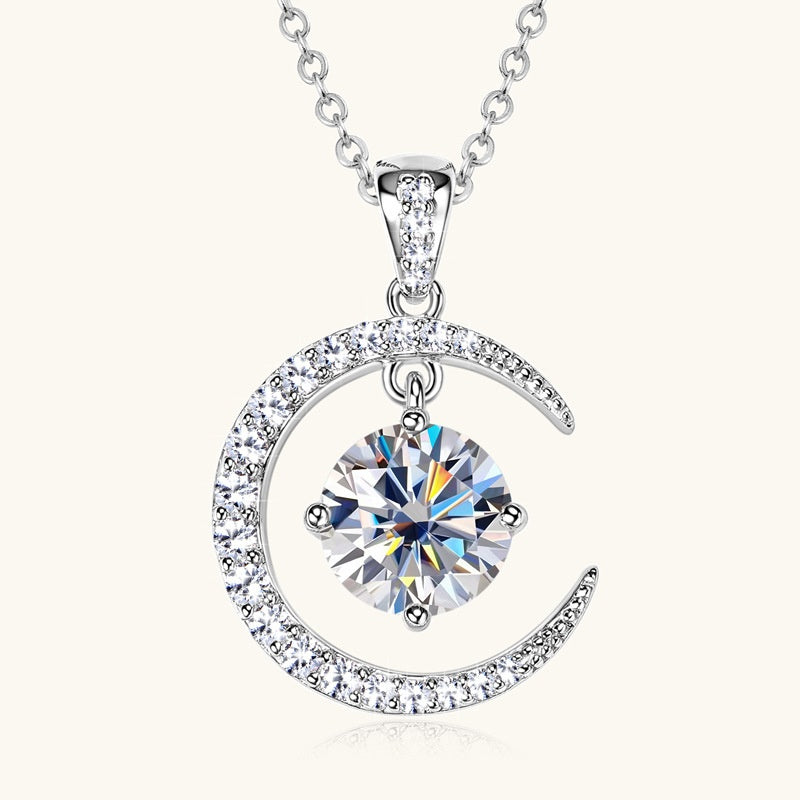 Women's Minimalist Pure Silver Crescent Moissanite Pendant Necklace