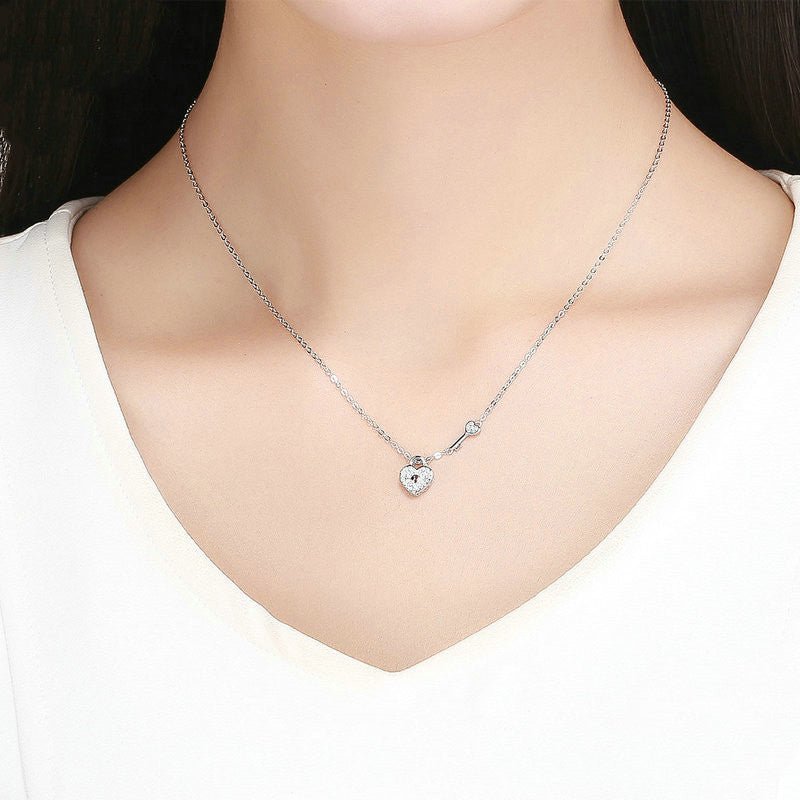 Heart Lock Necklace – Women's Fashion White Gold Plated