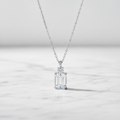 Emerald Diamond Square S925 Sterling Silver Necklace