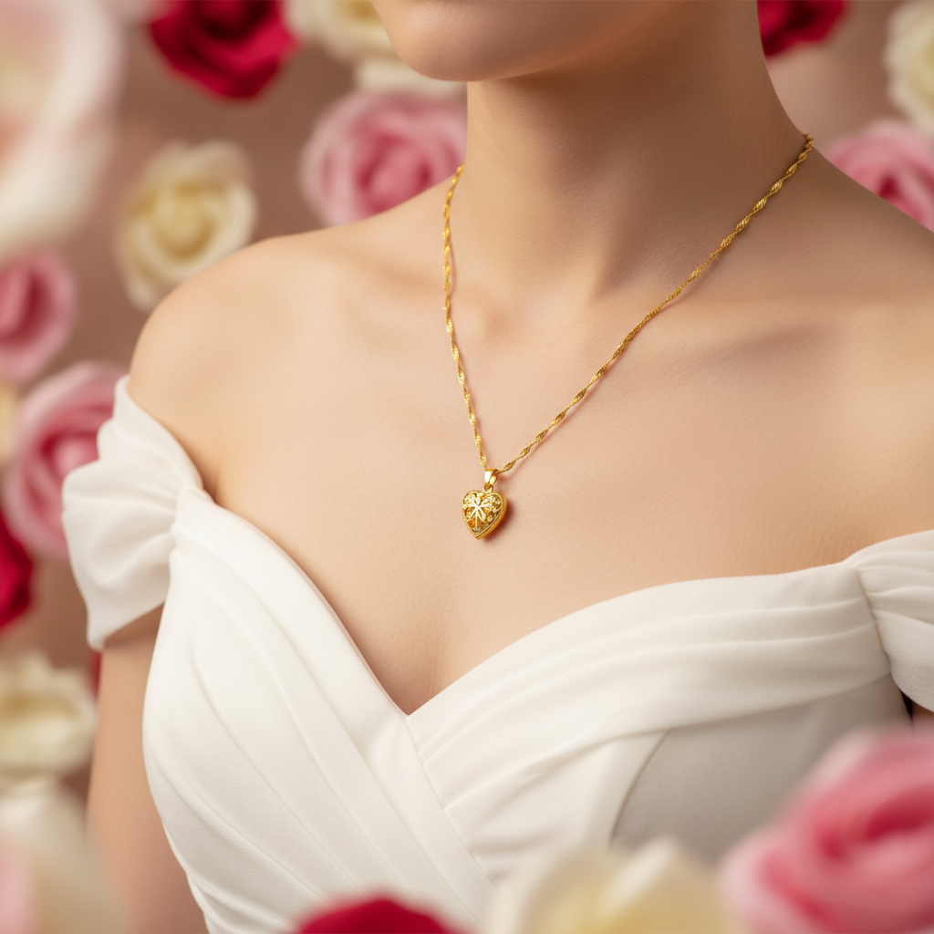Model Wearing Gold Pendant