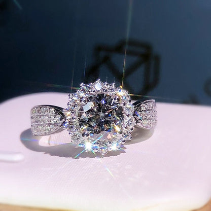 Women's Three Row Full Crystal Moissanite Simulated Diamond Open Ring