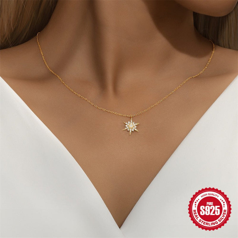 S925 Sterling Silver Diamond-Encrusted Opal Sunflower Clavicle Necklace