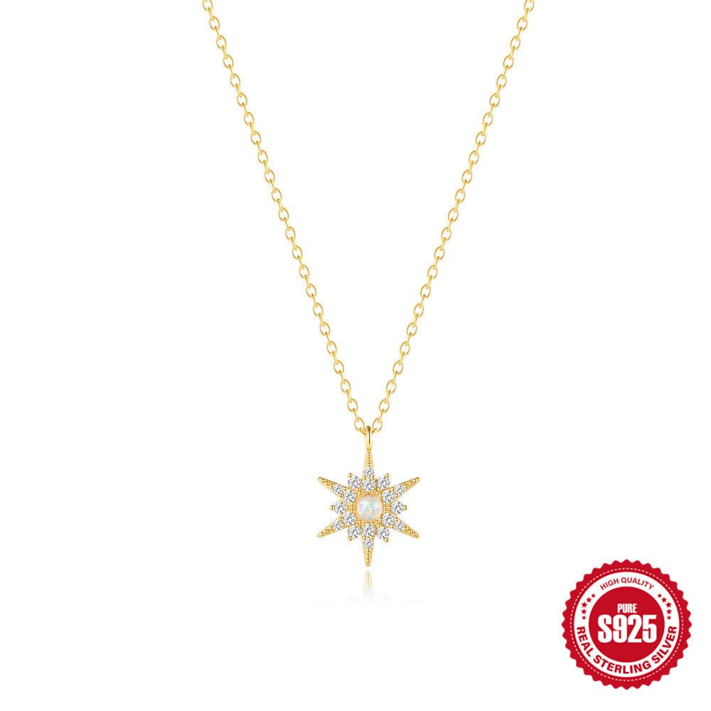 S925 Sterling Silver Diamond-Encrusted Opal Sunflower Clavicle Necklace