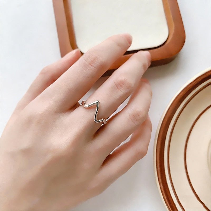 S925 Sterling Silver ECG Ring For Women Adjustable Band