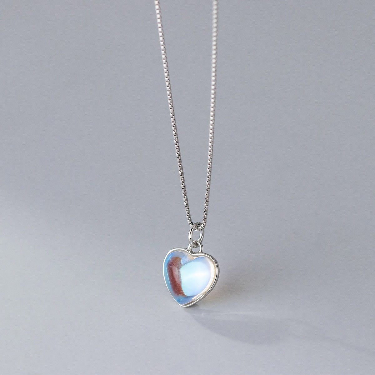 S925 Sterling Silver Synthetic Glass Heart & Oval Necklace