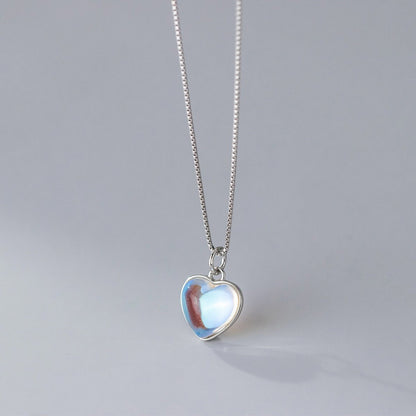 S925 Sterling Silver Synthetic Glass Heart & Oval Necklace