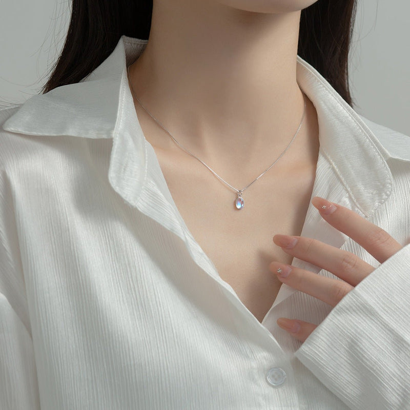 S925 Sterling Silver Synthetic Glass Heart & Oval Necklace